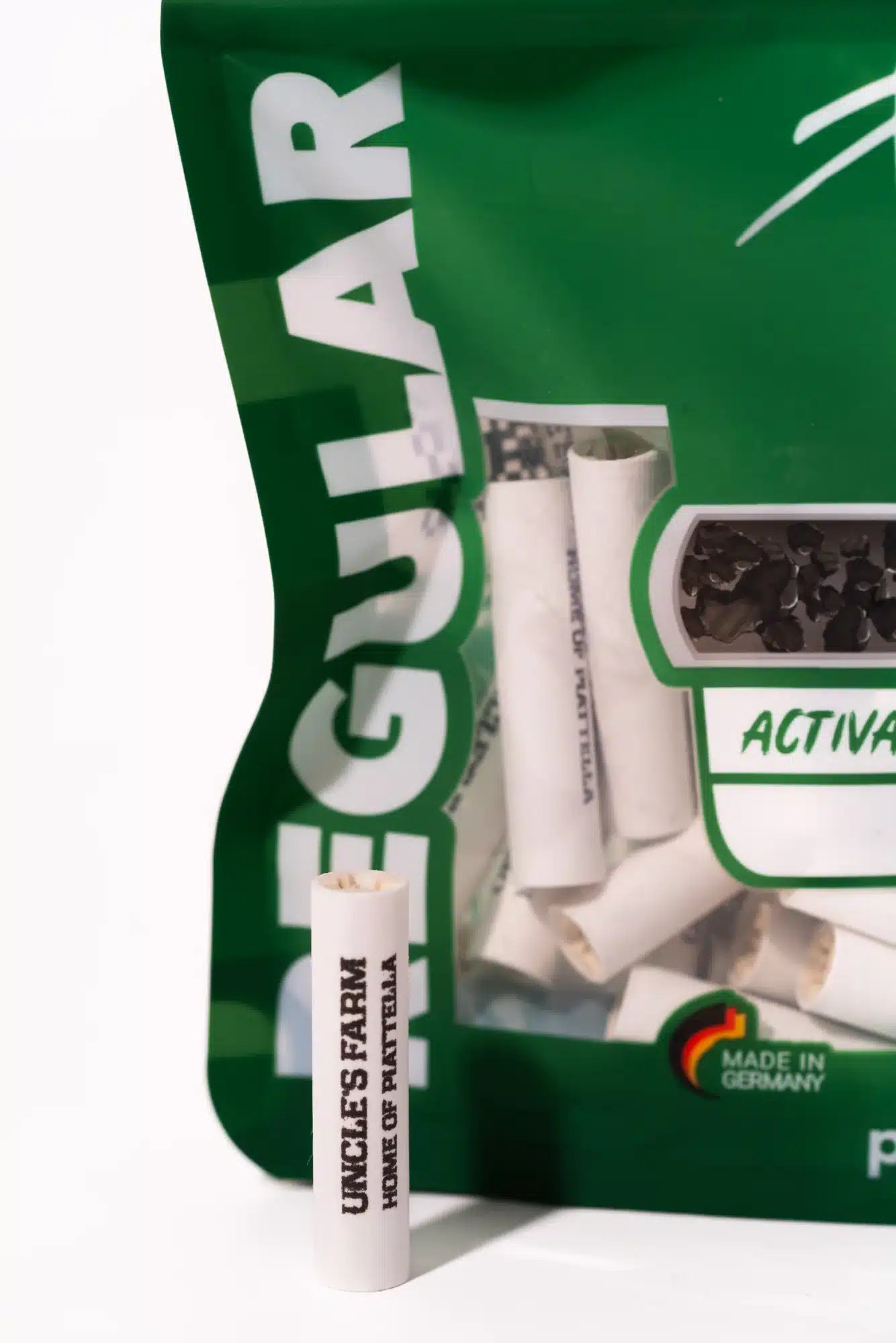 Purize x Piattella Uncle's Farm REGULAR 9mm x100 3 Dettaglio Filtri a carboni attivi Purize Slim 9mm collaborazione con Piattella Uncle Farm.jpg