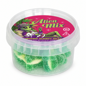 Vasetto Gummy Pot Alien Mix Multitrance visto lateralmente e leggermente dall'alto