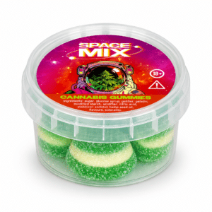 Vasetto Gummy Pot Space Mix Multitrance visto lateralmente e leggermente dall'alto