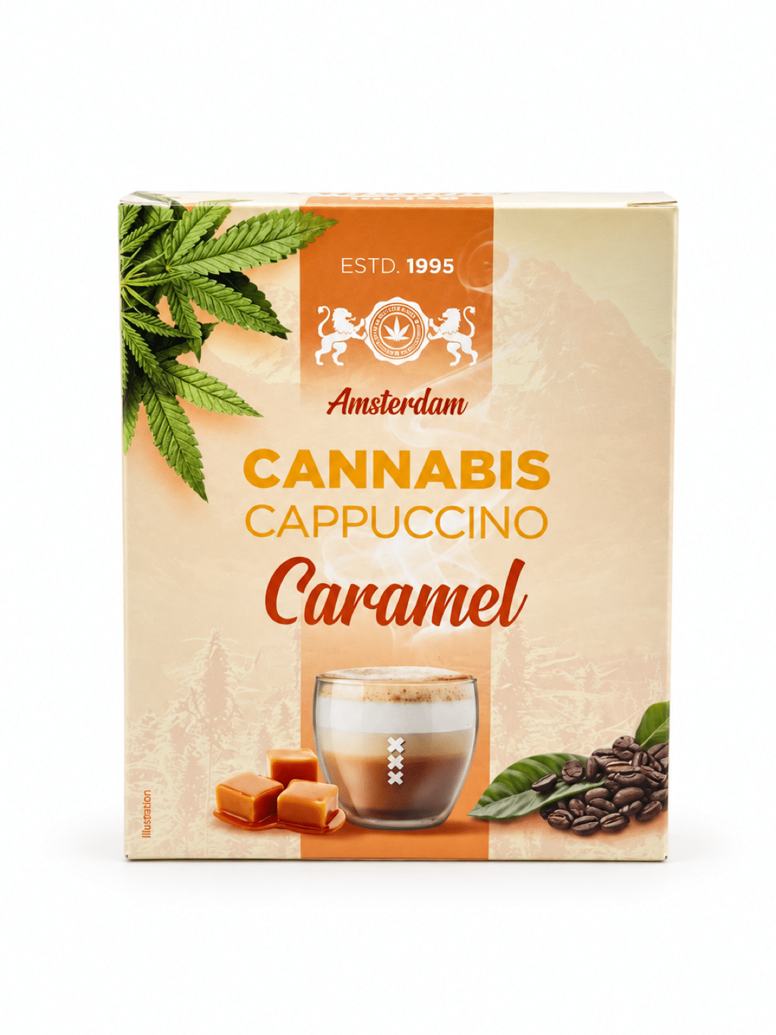 Confezione frontale Hemp Coffee Instant Caramel Cappuccino Multitrance