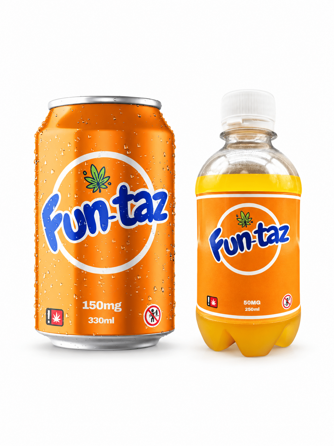 Fun-Taz THComida con bottiglia da 50 mg e lattina da 150 mg