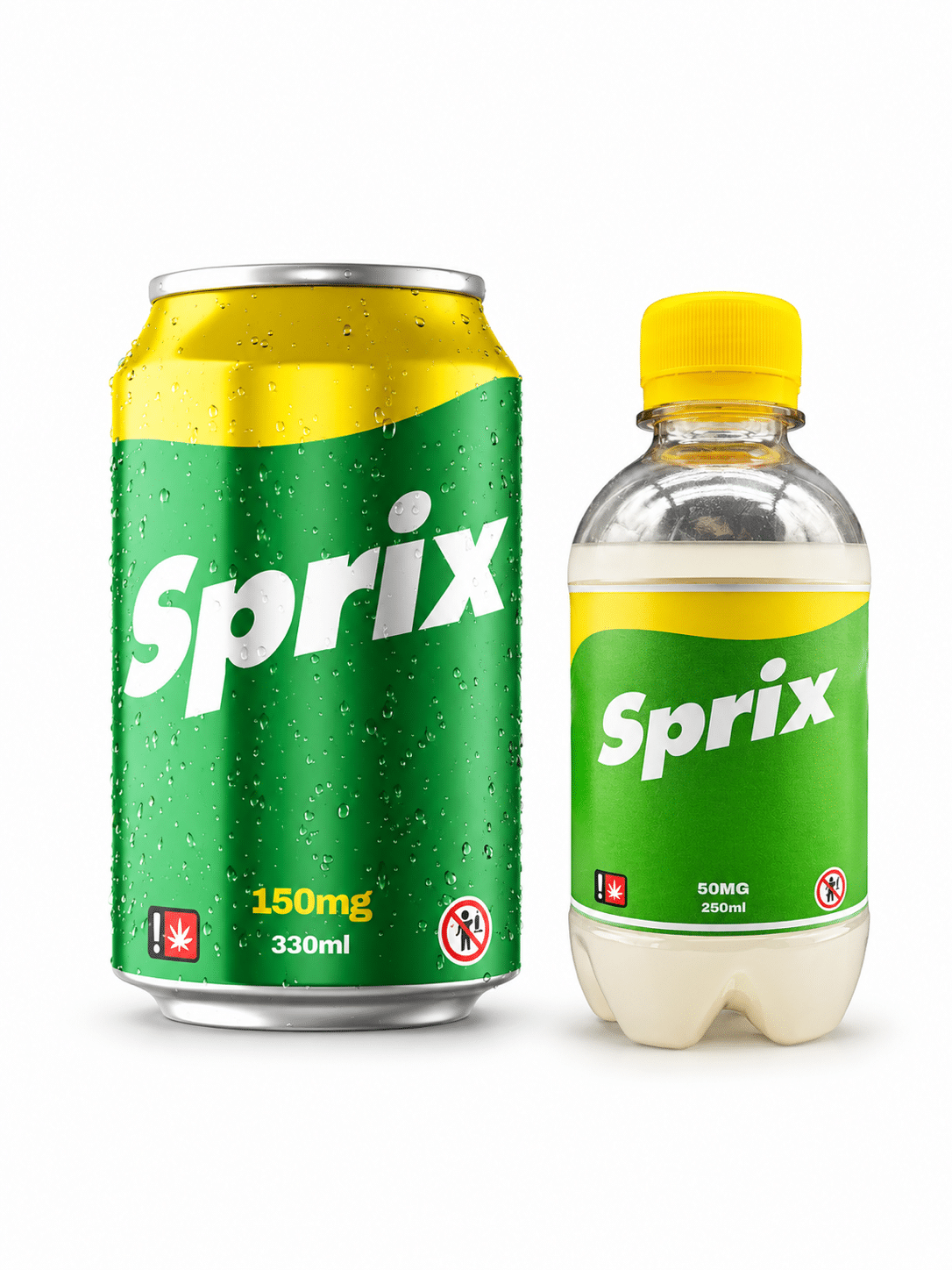 Sprix THComida con bottiglia da 50 mg e lattina da 150 mg